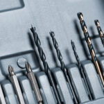 set of metal and wood drills and bits for tightening screws.